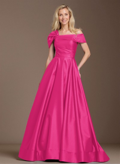 Elegant A-Line Asymmetrical Cap Sleeves Satin Mother Of The Bride Dresses