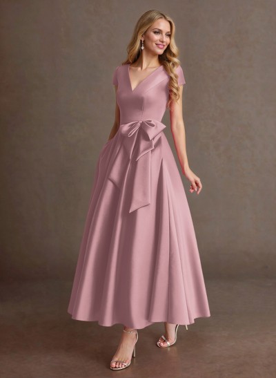 Elegant A-Line V-Neck Cap Sleeves Mother Of The Bride Dresses With Bow(s)/Pockets