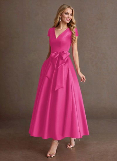 Elegant A-Line V-Neck Cap Sleeves Mother Of The Bride Dresses With Bow(s)/Pockets