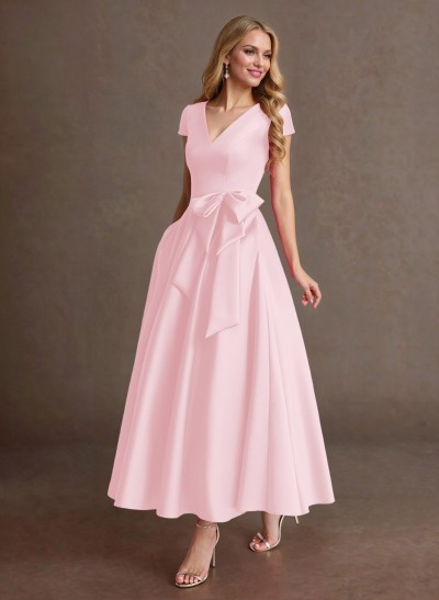 Elegant A-Line V-Neck Cap Sleeves Mother Of The Bride Dresses With Bow(s)/Pockets