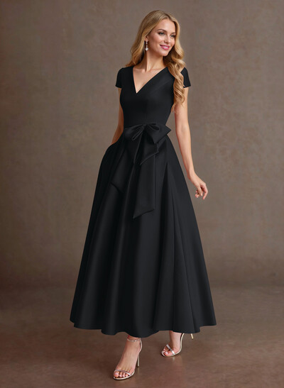 Elegant A-Line V-Neck Cap Sleeves Mother Of The Bride Dresses With Bow(s)/Pockets