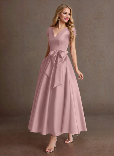 Elegant A-Line V-Neck Cap Sleeves Mother Of The Bride Dresses With Bow(s)/Pockets
