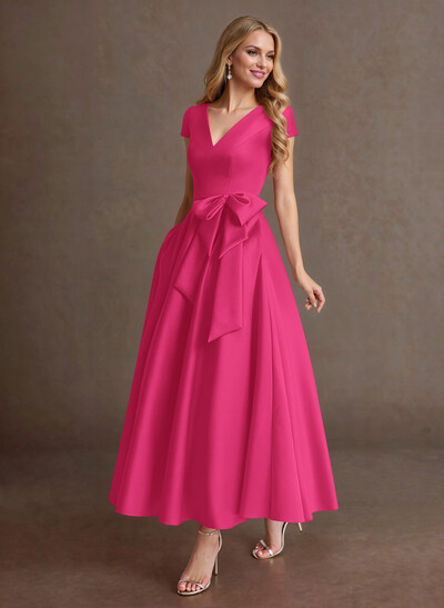 Elegant A-Line V-Neck Cap Sleeves Mother Of The Bride Dresses With Bow(s)/Pockets
