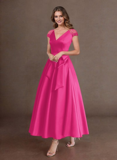 Elegant A-Line V-Neck Cap Sleeves Mother Of The Bride Dresses With Bow(s)/Pockets