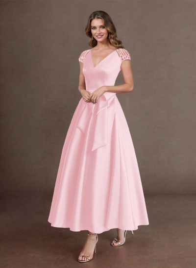 Elegant A-Line V-Neck Cap Sleeves Mother Of The Bride Dresses With Bow(s)/Pockets