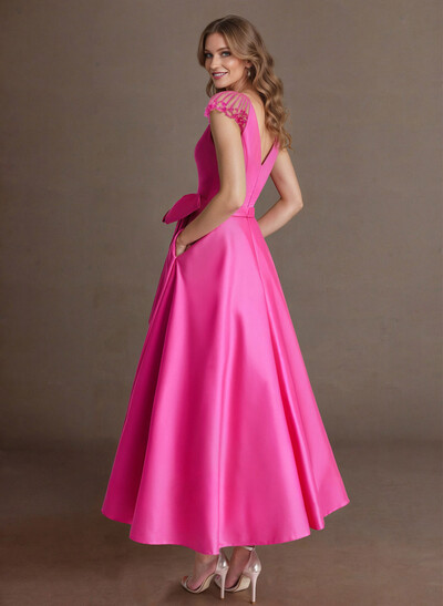 Elegant A-Line V-Neck Cap Sleeves Mother Of The Bride Dresses With Bow(s)/Pockets