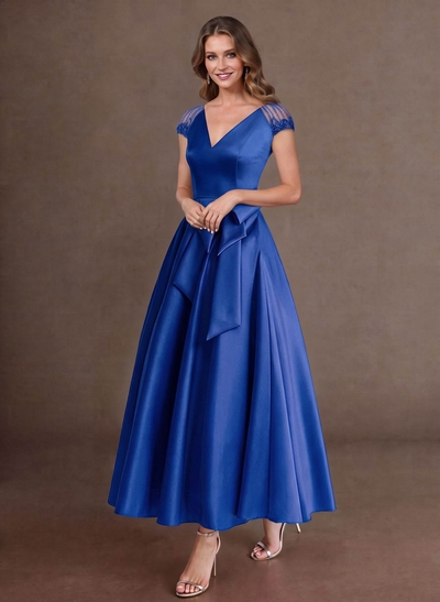 Elegant A-Line V-Neck Cap Sleeves Mother Of The Bride Dresses With Bow(s)/Pockets