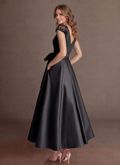 Elegant A-Line V-Neck Cap Sleeves Mother Of The Bride Dresses With Bow(s)/Pockets