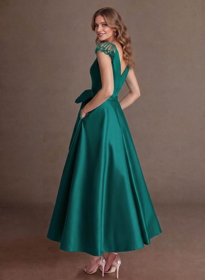 Elegant A-Line V-Neck Cap Sleeves Mother Of The Bride Dresses With Bow(s)/Pockets