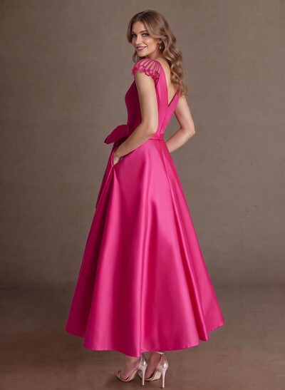 Elegant A-Line V-Neck Cap Sleeves Mother Of The Bride Dresses With Bow(s)/Pockets