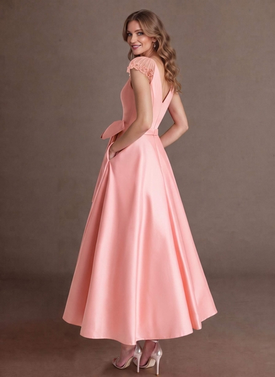 Elegant A-Line V-Neck Cap Sleeves Mother Of The Bride Dresses With Bow(s)/Pockets
