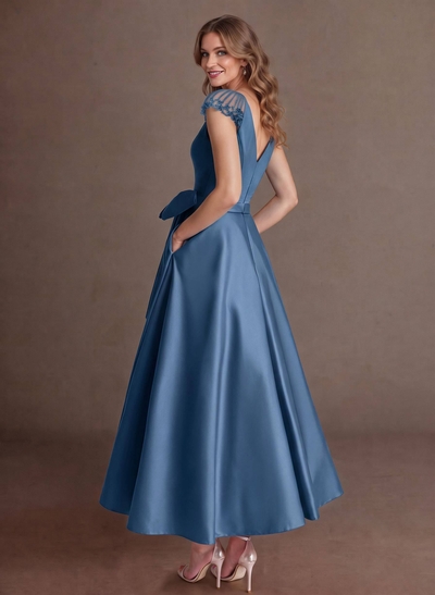 Elegant A-Line V-Neck Cap Sleeves Mother Of The Bride Dresses With Bow(s)/Pockets
