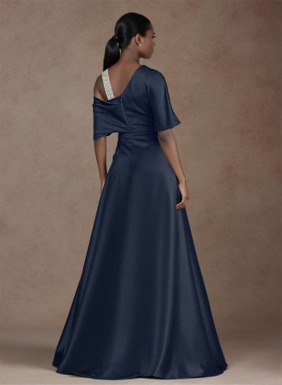 Unique Two Tone Asymmetrical Overskirt Satin Mother Of The Bride Dresses With Rhinestone