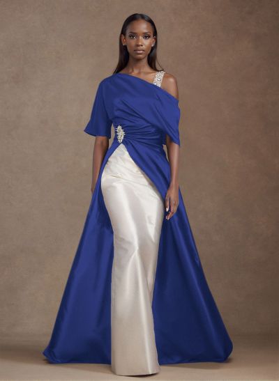 Unique Two Tone Asymmetrical Overskirt Crepe Satin Mother Of The Bride Dresses With Rhinestone