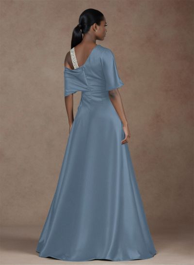 Unique Two Tone Asymmetrical Overskirt Crepe Satin Mother Of The Bride Dresses With Rhinestone