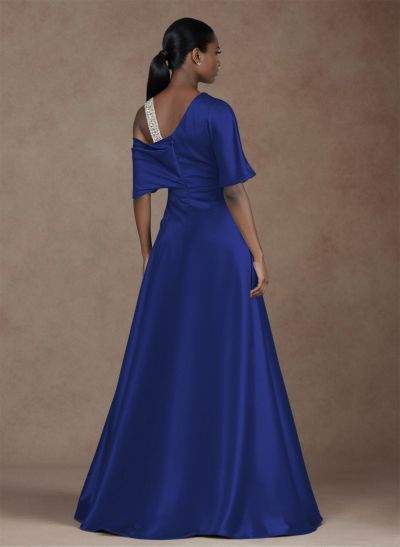 Unique Two Tone Asymmetrical Overskirt Crepe Satin Mother Of The Bride Dresses With Rhinestone