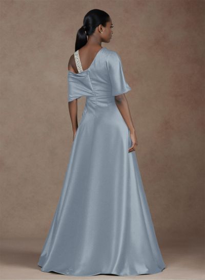 Unique Two Tone Asymmetrical Overskirt Crepe Satin Mother Of The Bride Dresses With Rhinestone