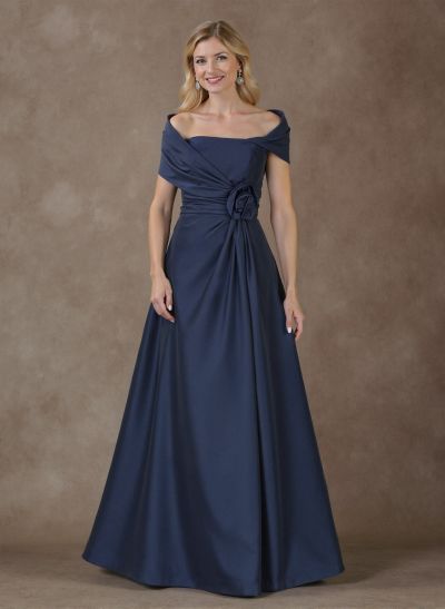 Modest A-Line Wrap Off Shoulder Sleeveless Satin Mother Of The Bride Dresses With 3D Floral