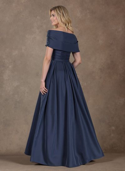 Modest A-Line Wrap Off Shoulder Sleeveless Satin Evening Dresses With 3D Floral