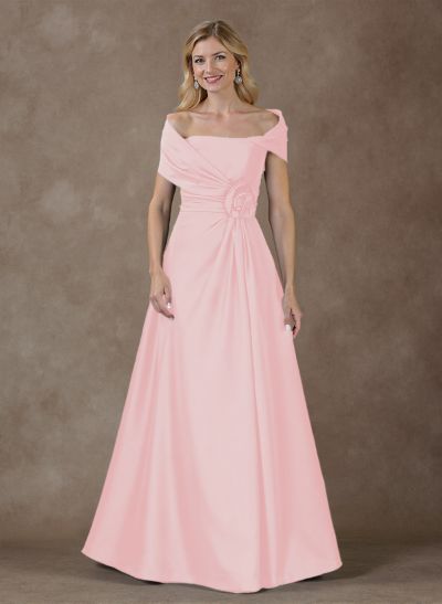 Modest A-Line Wrap Off Shoulder Sleeveless Satin Mother Of The Bride Dresses With 3D Floral