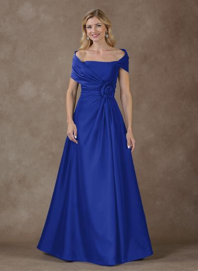 Modest A-Line Wrap Off Shoulder Sleeveless Satin Mother Of The Bride Dresses With 3D Floral