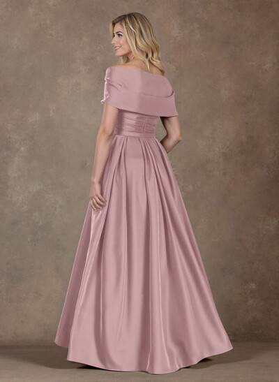Modest A-Line Wrap Off Shoulder Sleeveless Satin Mother Of The Bride Dresses With 3D Floral