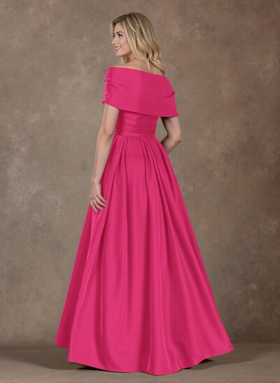 Modest A-Line Wrap Off Shoulder Sleeveless Satin Mother Of The Bride Dresses With 3D Floral