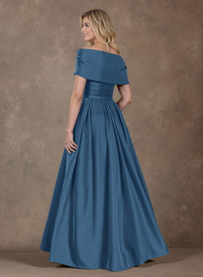 Modest A-Line Wrap Off Shoulder Sleeveless Satin Mother Of The Bride Dresses With 3D Floral