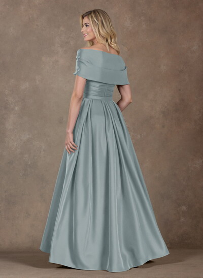 Modest A-Line Wrap Off Shoulder Sleeveless Satin Mother Of The Bride Dresses With 3D Floral