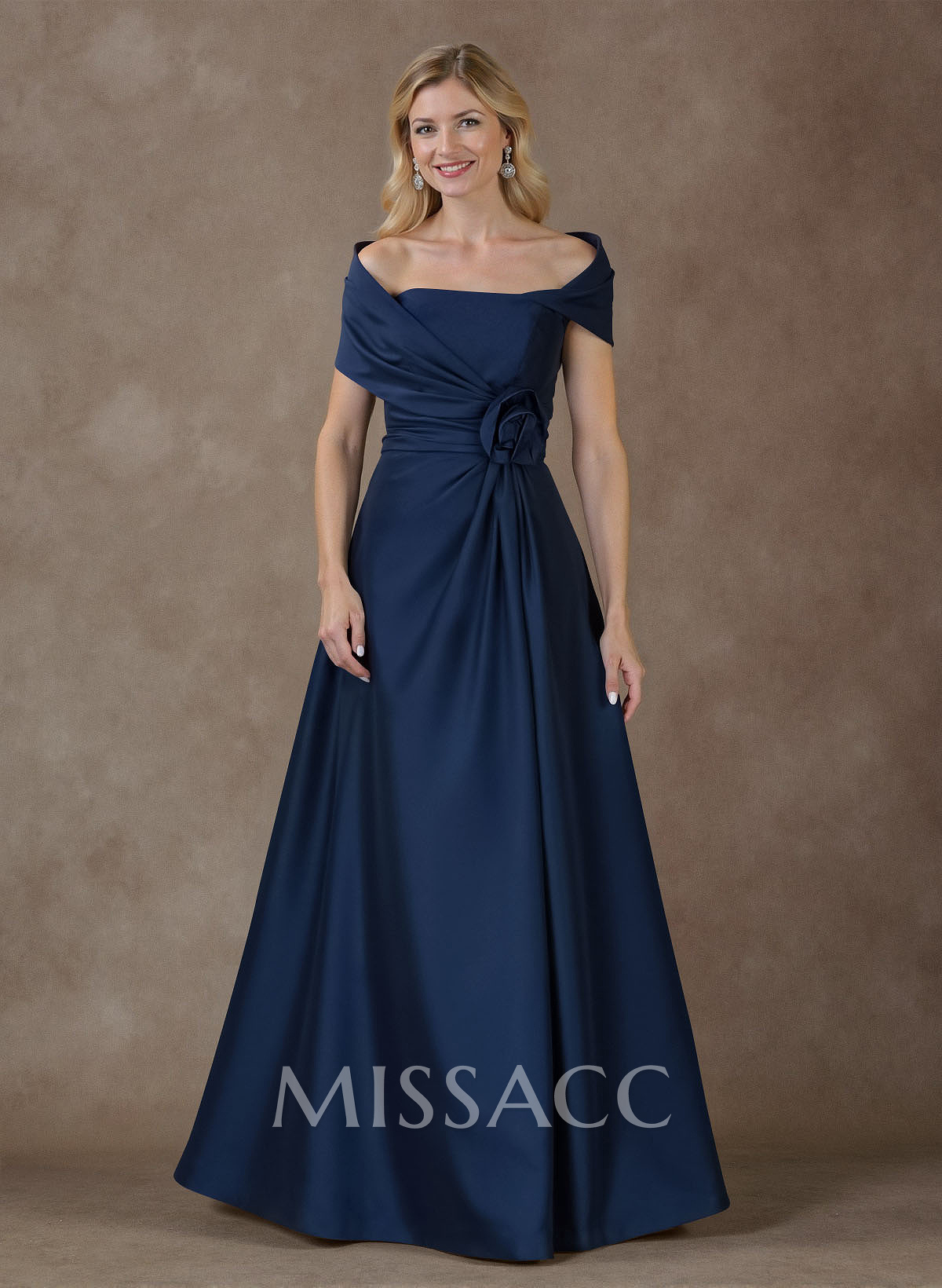 Modest A-Line Wrap Off Shoulder Sleeveless Satin Mother Of The Bride Dresses With 3D Floral