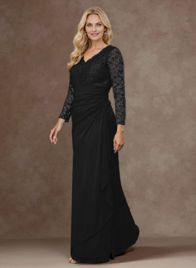 Classy V-Neck Long Sleeves Chiffon Mother Of The Bride Dresses With Ruffle/Lace