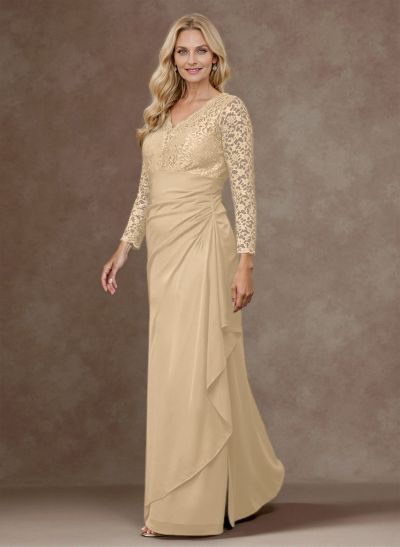 Classy V-Neck Long Sleeves Chiffon Mother Of The Bride Dresses With Ruffle/Lace