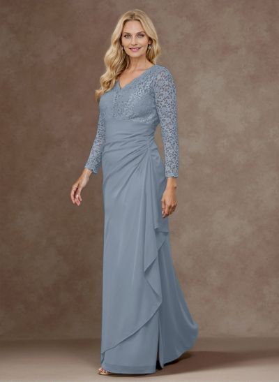 Classy V-Neck Long Sleeves Chiffon Mother Of The Bride Dresses With Ruffle/Lace