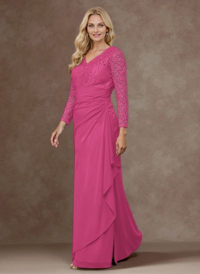 Classy V-Neck Long Sleeves Chiffon Mother Of The Bride Dresses With Ruffle/Lace