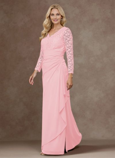Classy V-Neck Long Sleeves Chiffon Mother Of The Bride Dresses With Ruffle/Lace