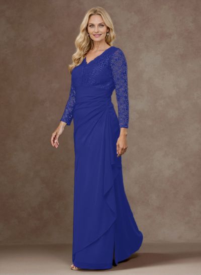 Classy V-Neck Long Sleeves Chiffon Mother Of The Bride Dresses With Ruffle/Lace