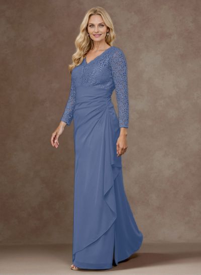 Classy V-Neck Long Sleeves Chiffon Mother Of The Bride Dresses With Ruffle/Lace