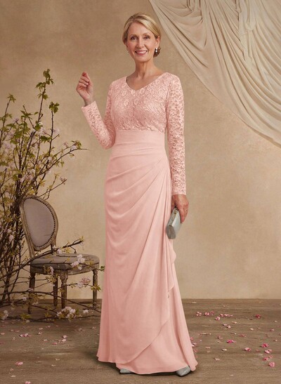 Classy V-Neck Long Sleeves Chiffon Mother Of The Bride Dresses With Ruffle/Lace
