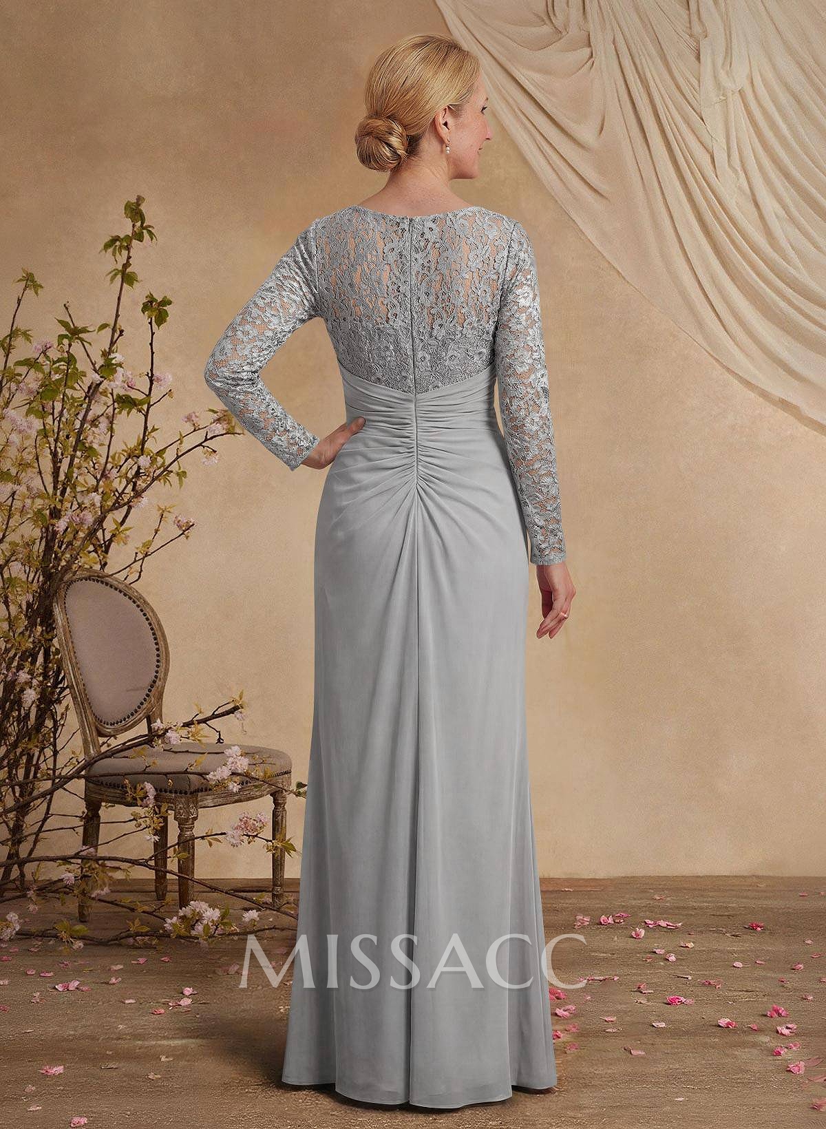 Classy V-Neck Long Sleeves Chiffon Mother Of The Bride Dresses With Ruffle/Lace