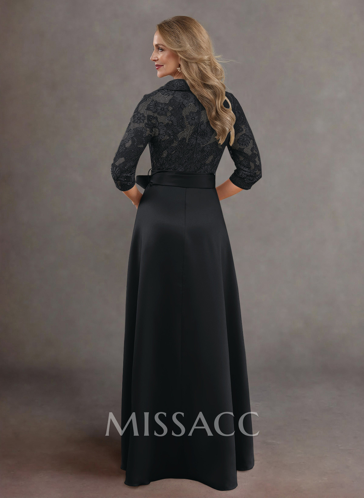Classic V-Neck Bow Accented Satin Mother Of The Bride Dresses With Lace