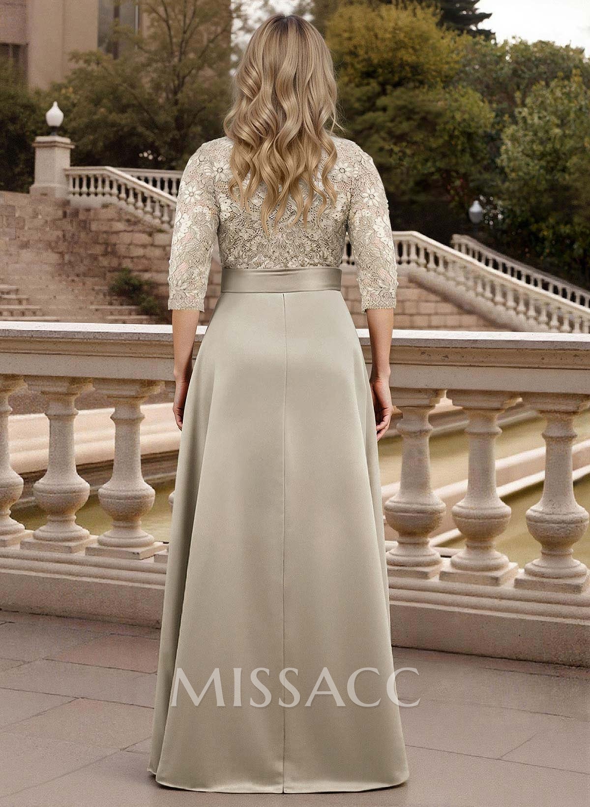 Classic V-Neck Bow Accented Satin Mother Of The Bride Dresses With Lace