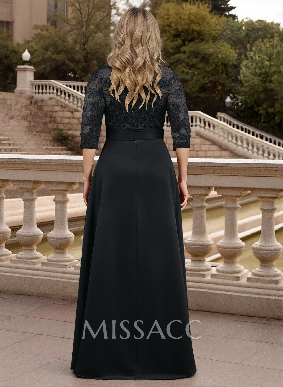 Classic V-Neck Bow Accented Satin Mother Of The Bride Dresses With Lace