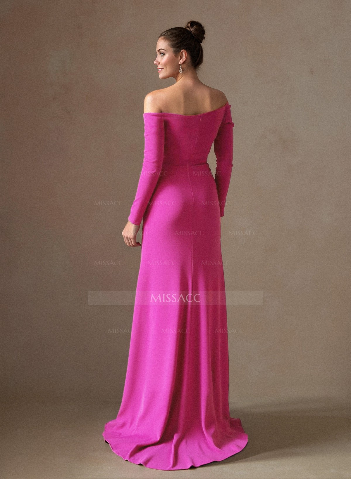 Off-The-Shoulder Elastic Satin Ruched Mother Of The Bride Dresses With Rhinestone