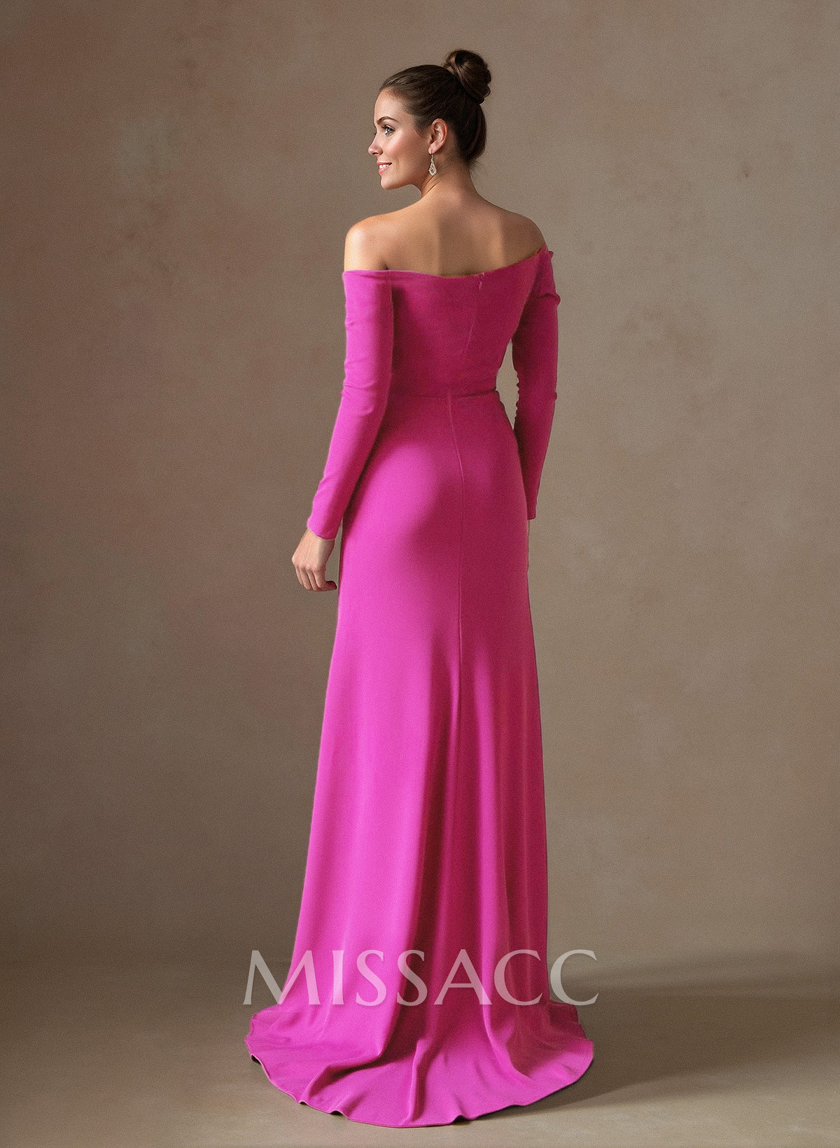 Off-The-Shoulder Elastic Satin Ruched Mother Of The Bride Dresses With Rhinestone