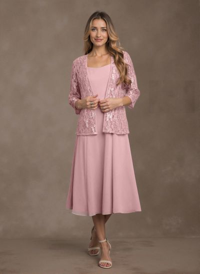 Elegant Lace Scoop Neckline Chiffon Mother Of The Bride Dresses With Jacket