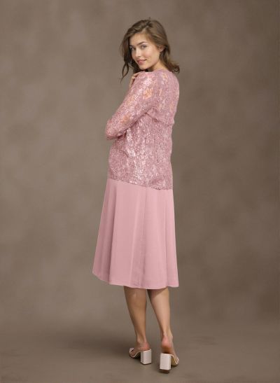 Elegant Lace Scoop Neckline Chiffon Mother Of The Bride Dresses With Jacket