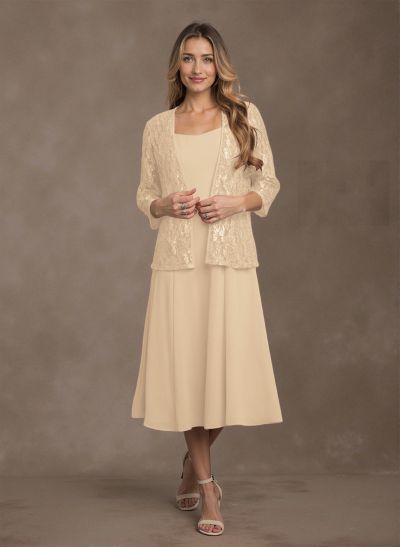 Elegant Lace Scoop Neckline Chiffon Mother Of The Bride Dresses With Jacket