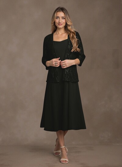 Elegant Lace Square Neckline Chiffon Mother Of The Bride Dresses With Jacket