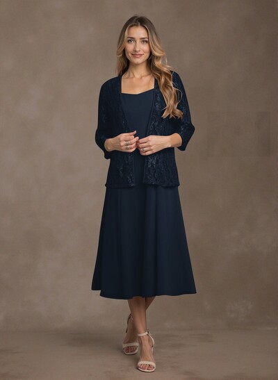 Elegant Lace Square Neckline Chiffon Mother Of The Bride Dresses With Jacket