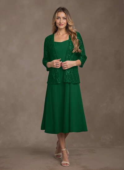 Elegant Lace Square Neckline Chiffon Mother Of The Bride Dresses With Jacket